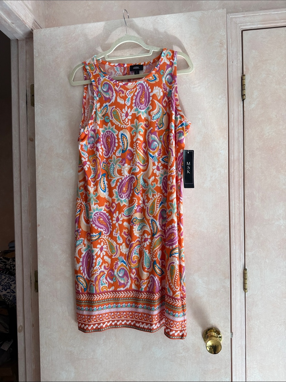 MSK Orange Paisley Sleeveless Shift Dress with Multicolor Accents